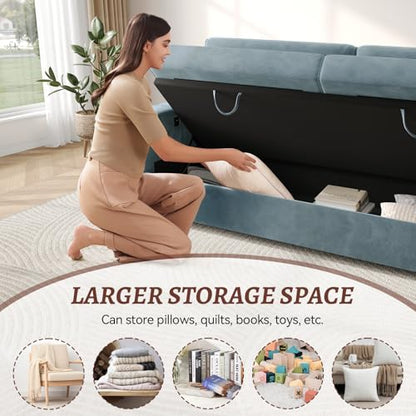 COPIAE Loveseat Sofa, Larger Couch Velvet Fabric with Storage, Charging Ports, Heightened Backrests, Removable Cover Modern Comfy Couches Easy Assembly for Living Room, 88 Inch Blue - color: Blue