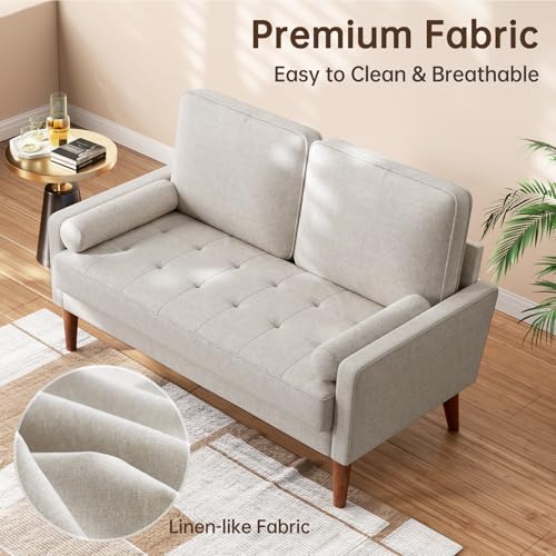 Vesgantti 48" Loveseat Sofa, Small Couch with Solid Wood Legs | Solid Wood Legs - color: Beige
