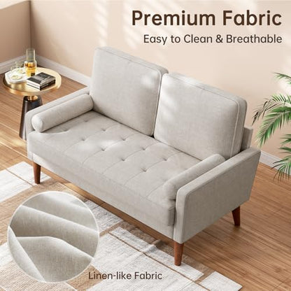 Vesgantti 48" Loveseat Sofa, Small Couch with Solid Wood Legs | Solid Wood Legs - color: Beige