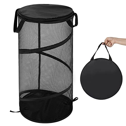 BATTOO Collapsible Laundry Basket with Lid Foldable Mesh Pop Up Hamper with Handles for Laundry Room, Bathroom, Kids Room, College Dorm, Travel, Storage Organizer Black - color: Black, size: Medium