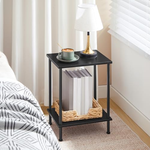 HOOBRO End Table, Small Side Table, Nightstand with 2-Layer Storage Shelves, Sofa Table for Small Spaces, Living Room, Bedroom, Stable Frame, Easy Assembly, Black BB09BZ01 - color: Black