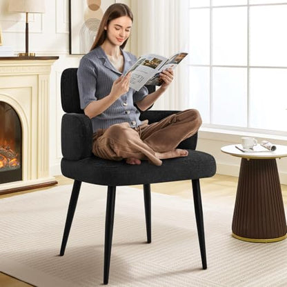 Accent Dining Chair with Arms, Modern Upholstered Side Chair with Soft Fabric Black Metal Legs, Comfy Spacious Seat & Back for Dining Room/Living Room/Bedroom, Black - color: Black, size: Set of 1