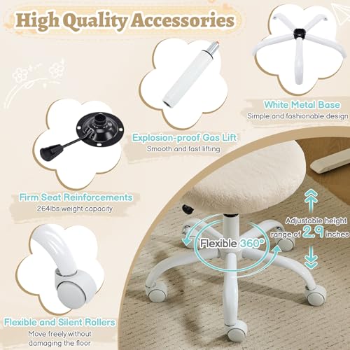 VINGLI Small Vanity Chair with Faux Fur Wheels for Girls,Cute Adjustable Height Armless Office Desk Chair,360°Swivel Comfy Rolling for Study,Make up Room,Small Space,Khaki - color: Furry Khaki