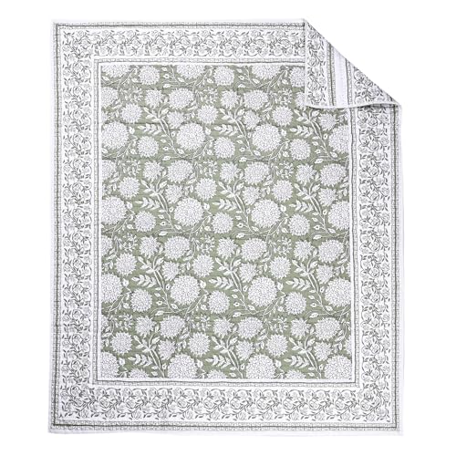 Levtex Home Adare Sage Quilted Throw - (50x60in.) - Floral - Sage White - Reversible - Cotton - color: Sage