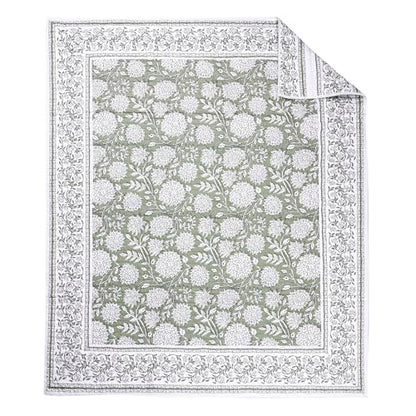Levtex Home Adare Sage Quilted Throw - (50x60in.) - Floral - Sage White - Reversible - Cotton - color: Sage