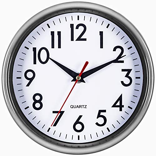 Bernhard Products Silver Wall Clock 8" Silent Non-Ticking Quality Quartz Battery Operated Clock for Home Kitchen Bedroom Bathroom Classroom Nursery Room Easy to Read - color: Silver