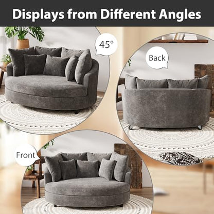 Chifee & Vingol 70 Inches Oversized Accent Barrel Chair Extra Large Chenille Accent Chair Extra Wide Armchair with 7 Pillows for Living Room,Bedroom,Home Theater - Oversized Gray - color: 70"- Gray