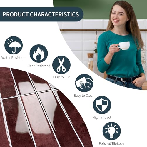 10 Sheets Upgraded Thicker Design Subway Tile Peel and Stick Backsplash | 12”×12”Self Adhesive Wall Tiles Stick on Back Splash for Kitchen,Bathroom,Camper(Vintage Red) - color: Vintage Red
