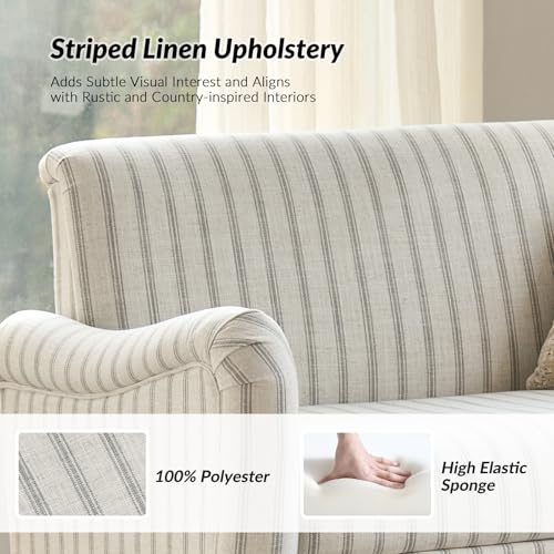 HULALA HOME 50.5" Loveseat Sofa with Stripe Pattern, 2 Seater Sofa, Grey | Farmhouse Comfy Upholstered Small Couch, with Solid Wood Spindle Legs and Rolled Wide Armrests, for Living Room Bedroom - color: Grey, size: 2-Seater Loveseat