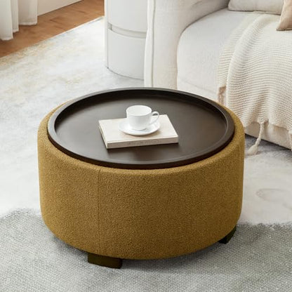 Zihanhome 30 Inch Round Storage Ottoman, Ottoman Coffee Table with Lift Off Lid, Boucle Modern Ottomans with Storage for Living Room, Bedroom, Apartments (Yellow) - color: Yellow