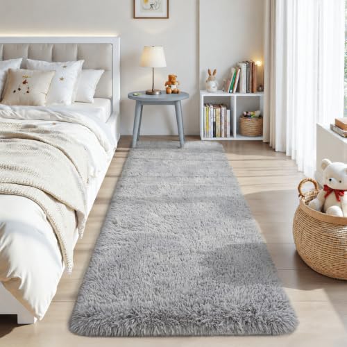 Zentavio Runner Rugs for Hallway 2x6 Shag Soft Bedroom Bedside Rugs Non Slip Fluffy Carpet for Kids Girls Boys Home Decor Aesthetic Dorm Nursery Grey - color: Grey, size: 2' x 6' (Runner)
