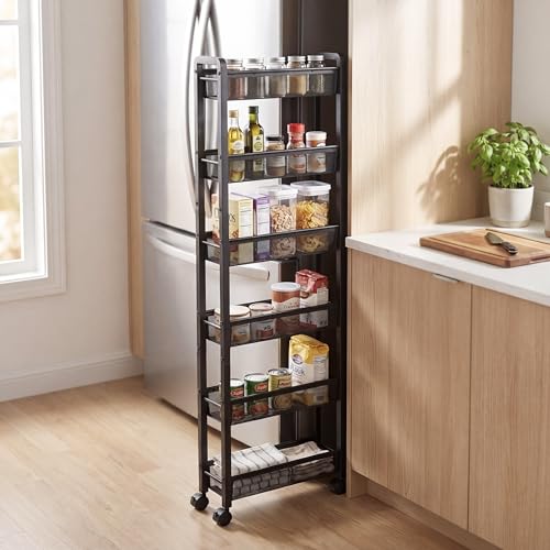 6 Tier Slim Rolling Storage Cart, Kitchen Organizer for Narrow Spaces