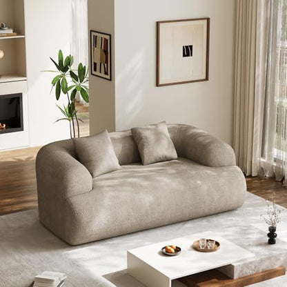 75" Boneless Cloud Loveseat, Modern Cute Curved Chenille Sofa, 2 Seater Compression Couch with 2 Pillows, No Assembly Required for Apartment Living Room, Light Brown - color: Light Brown, size: 75''