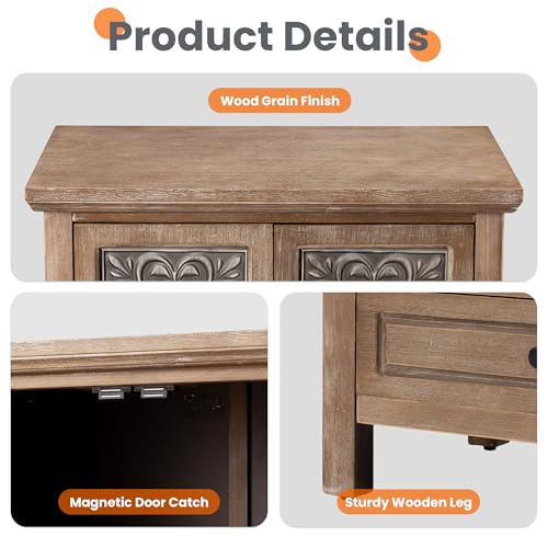 HOMPUS 48'' Tall Farmhouse Accent Cabinet with Doors, Modern Wood Storage Cabinet, Sideboard Buffet Cabinet with 2 Drawers & Shelves for Living Room, Entryway, Dining Room, Natural Wood - size: 27'' (2 Drawers & 2 Doors)