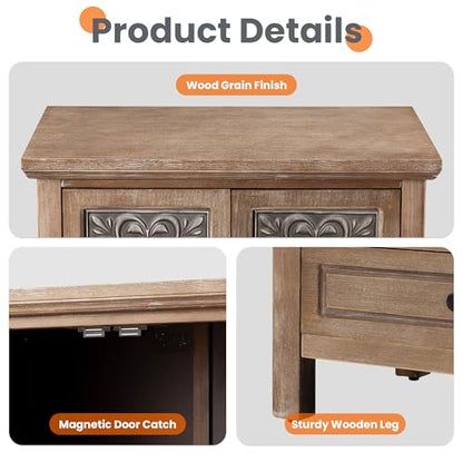 HOMPUS 48'' Tall Farmhouse Accent Cabinet with Doors, Modern Wood Storage Cabinet, Sideboard Buffet Cabinet with 2 Drawers & Shelves for Living Room, Entryway, Dining Room, Natural Wood - size: 27'' (2 Drawers & 2 Doors)