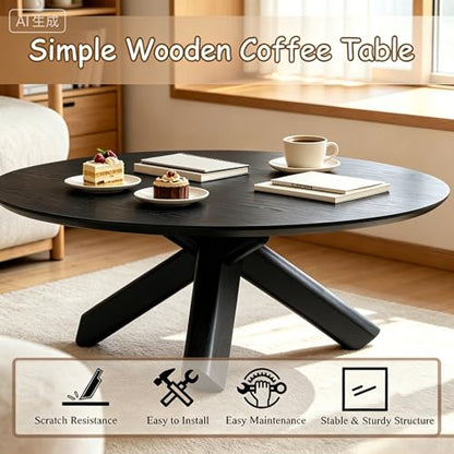 Need 40in Round Coffee Table for Living Room, Modern Natural Wood Center Table, Heavy Duty 330 lbs Capacity Space Saving Furniture for Apartment Bedroom Small Space, Black - color: Black