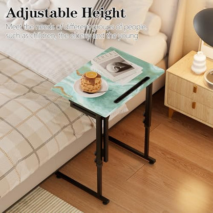 Adjustable Folding TV Tray, C-Shaped Foldable Table, No assembly(Sea Blue) | Heavy-duty steel frame, Height adjustable, Folds flat for storage, For Couch, Small Space, Living room - color: Sea Blue+black