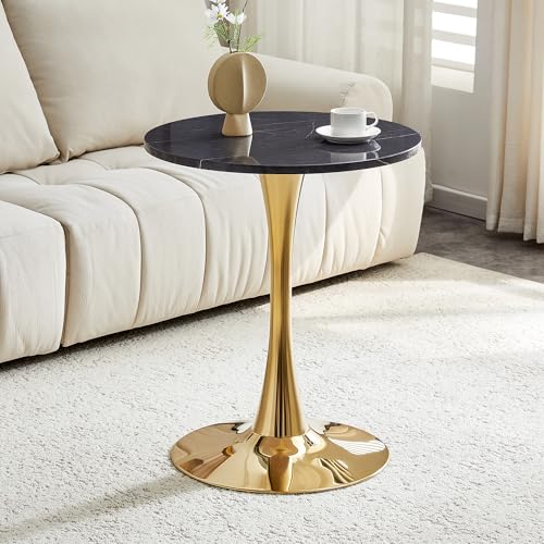 23.6" Round Dining Table, Mid-Century Modern Tulip Table with Thickened Tabletop & Metal Pedestal, Circle Bistro Table for Kitchen, Small Places, Apartments, Cafe - color: Grey Gold, size: 23.6" dining table