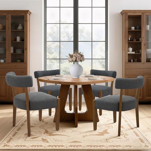 RNKSFX Upholstered Dining Chairs Set of 2, Walnut Wooden Kitchen & Dining Room Chairs, Mid Century Modern Fabric Farmhouse Dining Chairs Oversized Sturdy Rounded Chairs Curved Back, Dark Grey - color: Dark Grey