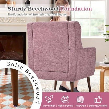 Accent Chair Set of 2, Upholstered Armchair with Pillow, Fabric Single Sofa Chair with Lounge Seat and Wood Legs Accent Chair for Living Room Small Spaces (Purple, Set of 2) - color: Purple, size: Set of 2