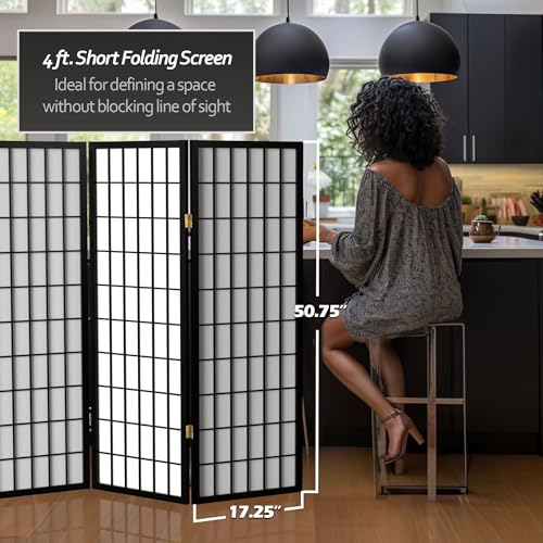 4 ft. Short Window Pane Shoji Screen - Black - 3 Panels - color: Black, size: 3 Panels