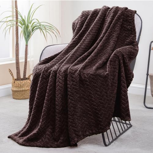 Exclusivo Mezcla Fleece Throw Blanket for Couch Sofa, 50”x70”, Coffee | Oversized Soft Cozy Fluffy Blankets for Summer, Decorative Plush Flannel Throws for Living Room, Bedroom with Leaves Pattern - color: Coffee, size: Throw ( 50x70 IN )
