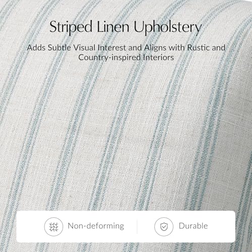 HULALA HOME Farmhouse Curved Couch with Stripe Pattern, 3 Seater Sofa, Blue | with Solid Wood Spindle Legs and Rolled Wide Armrests, Comfy Upholstered Sofa for Living Room Bedroom - color: Blue, size: 3-Seater Sofa