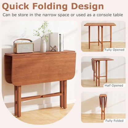 Giantex 36" Folding Dining Table for 2-4, Extendable Drop Leaf Kitchen Table with Solid Rubber Wood Frame, Space-Saving Dinner Table for Small Space, Living Dining Room, Dinette, Walnut - color: Walnut