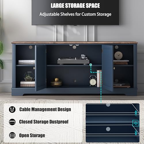 LIVILAND 70 Inch Navy TV Stand, Farmhouse Rustic Media Console with Storage | Large Entertainment Center with Ample Storage, Adjustable Shelves & 6 Cable Holes for Living Room & Bedroom - color: Navy