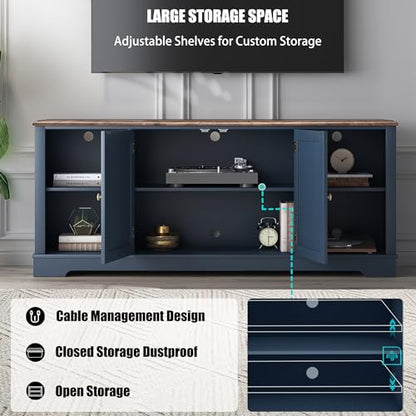 LIVILAND 70 Inch Navy TV Stand, Farmhouse Rustic Media Console with Storage | Large Entertainment Center with Ample Storage, Adjustable Shelves & 6 Cable Holes for Living Room & Bedroom - color: Navy