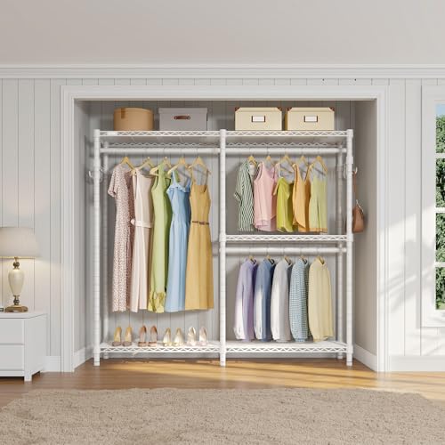 VIPEK V4C Garment Rack with Cover, Heavy Duty Portable Closet Adjustable Metal Clothing Rack for Hanging Clothes with Hanging Rods & Side Hooks, Max Load 810lbs, White Rack with Black Cover - color: White Rack with Black Cover, style: V4C