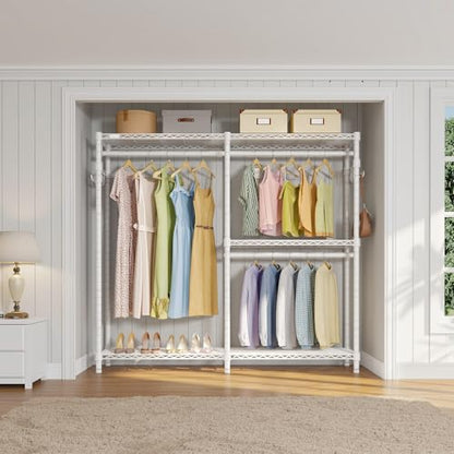 VIPEK V4C Garment Rack with Cover, Heavy Duty Portable Closet Adjustable Metal Clothing Rack for Hanging Clothes with Hanging Rods & Side Hooks, Max Load 810lbs, White Rack with Black Cover - color: White Rack with Black Cover, style: V4C