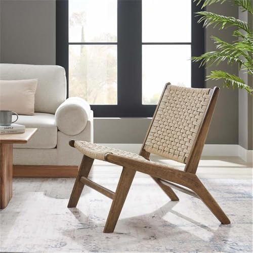Modway Saoirse Woven Rope Wood Accent Lounge Chair in Walnut Natural - color: Walnut Natural