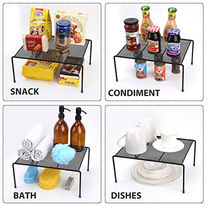Set of 2 Mesh Kitchen Shelves Cabinet Storage Shelf Rack (13.1 x 10.2 Inch) ，Kitchen Bathroom Pantry Cupboard Desk Home Office, Fridge, Cabinet, Bathroom Cupboard, Non-slip Plastic Feet (2, Black) - color: Black