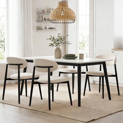UVV Dining Chairs Set of 4, Metal Kitchen Chairs with Modern Fabric Upholstered for Dining Room, Beige - color: Beige Seat / Black Legs