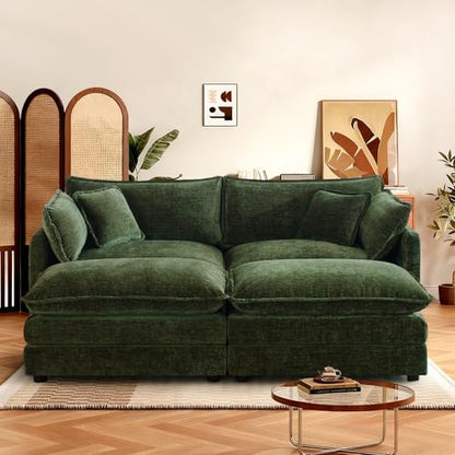 70.8" Chenille U Shaped Modular Sofa with Ottoman,Green | Randomly Assemble Modular Sofa Sets, Modern Recliner Deep Seat Sofa Set for Living Room,Office - color: Green, size: 2S+2O