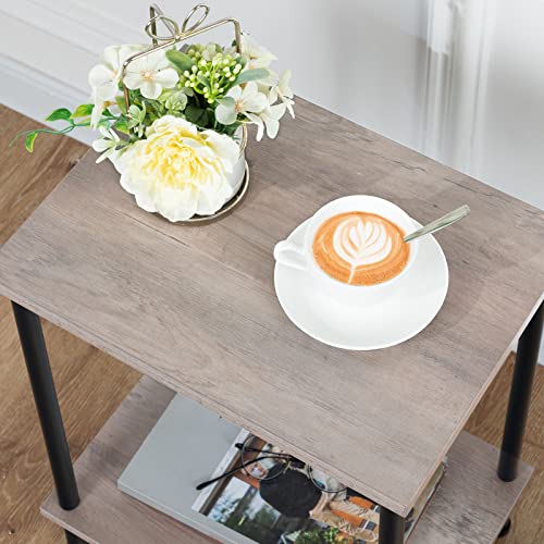 HOOBRO End Table, Small Side Table, Nightstand with 2-Layer Storage Shelves, Sofa Table for Small Spaces, Living Room, Bedroom, Stable Frame, Easy Assembly, Greige and Black BG09BZ01 - color: Greige + Black