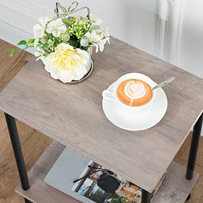 HOOBRO End Table, Small Side Table, Nightstand with 2-Layer Storage Shelves, Sofa Table for Small Spaces, Living Room, Bedroom, Stable Frame, Easy Assembly, Greige and Black BG09BZ01 - color: Greige + Black