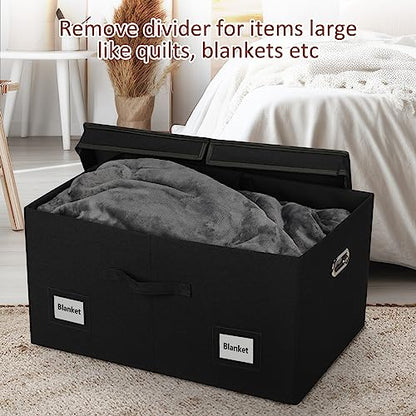 Graciadeco 75 Quarts Extra Large Decorative Storage Bins with Lids, 1 Pack Black Collapsible Storage Bins with Lids, Stackable Storage Bins Decorative Box Storage With Lid Extra Large | 75 Quarts 1 Pack Black Collapsible Stackable Linen Fabric 4 Handles B