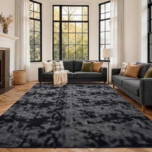 6x9 Large Tie-dye Dark Grey Area Rug Non-Slip Washable for Living Room | Soft丨Stays Put丨Low Pile Thin丨Lays Flat丨Kid & Pet Friendly丨Dorm丨Dining Room丨Nursery丨Playroom丨Indoor丨Laundry丨Carpet丨Home Decor - color: 02 Tie-dye Dark Grey, size: 6' x 9' (Rectangular