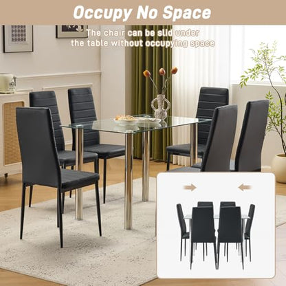 Karl home Dining Chairs Set of 6, PU Leather & High Back, Black | Black kitchen chairs with padded seats & foot cap protection for dining kitchen living room,300lbs capacity,space-saving - color: Black, size: Set of 6