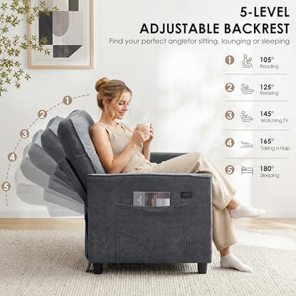 Dreamzie 55'' 3 in 1 Convertible Sofa Bed with USB Charging Ports, Pull Out Couch with Adjustable Backrest and Side Pockets, Sleeper Sofa for Living Room, Apartment, RV, Easy Assembly - Dark Grey - color: Dark Grey
