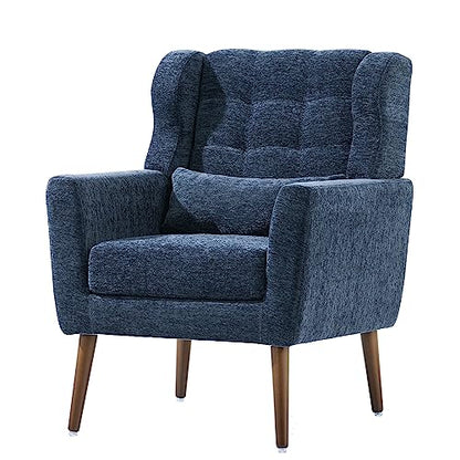Accent Chair, Living Room Chairs with Solid Wood Legs & Pillow | Chairs Living Room with High Tufted Backrest, Reading Chair for Bedroom/Office, Chenille Fabric - color: Dark Blue