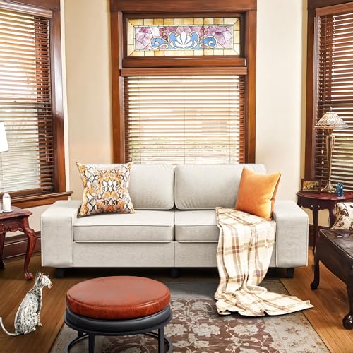 84" Loveseat Couch, 3 Seater Chenille Sofa with 4 Side Pockets, Removable and Washable Cushions, Mid Century Modern, Living Room, Apartment, Studio (Cream) - color: Cream Chenille, size: 84 "