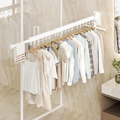 HEILAIYI Wall Mounted Clothes Hanger,Clothes Drying Rack,Laundry Drying Rack,Clothes Rack Wall Mount,Drying Rack Clothing,Retractable,Collapsible,can Fold Upward & Left & Right (Upgrade-White) - size: Upgrade-White / J Shape Hooks