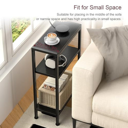 Narrow Side Table Set of 2 for Small Space, 3 Tier Slim End Table, Thin Nightstand, Skinny Snack Couch Table, Sofa Bedside Table in Living Room, Bedroom, Study, Kitchen and Balcony (Black) - color: Black, size: 3-Tier (7.9''D*17''W*26.6''H)