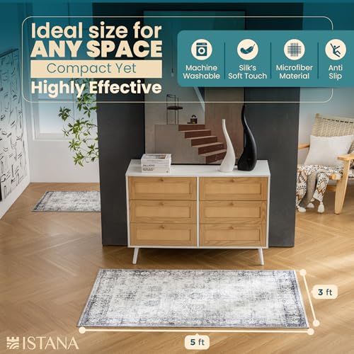 Grey & Beige 3x5 Area Rug - Kid & Pet Friendly, Washable - Istana - color: Misty Grey, size: 3' x 5' (Rectangular)