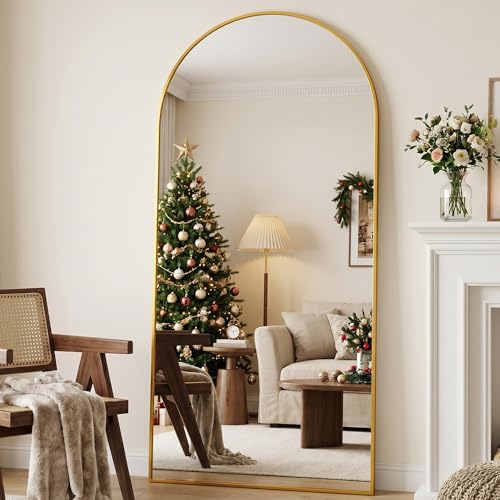 Full Length Mirror, 78" x 38" Arched Full Body Mirror Large Standing Floor Mirrors, Mirrors for Bedroom, Bathroom, Living Room Standing or Wall Leaning, Gold - color: Gold, size: 77"L x 38"W