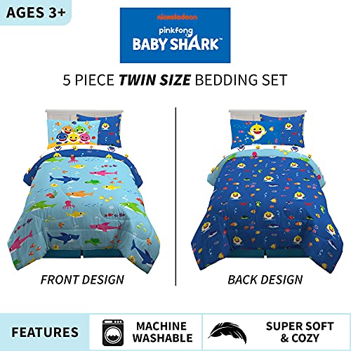 Franco Kids Bedding Super Soft Comforter and Sheet Set with Sham, 5 Piece Twin Size, Baby Shark