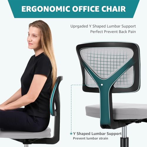 OLIXIS Armless Home Office Chair, Ergonomic Small Desk Chair | Mesh Back, Removable Washable Foam Cushion, Height Adjustable, Rolling Swivel Wheels, Small Space, Grey - color: Grey